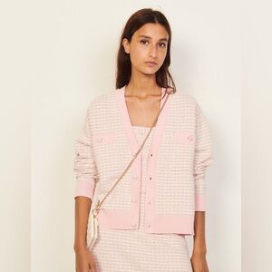 Sandro Pink Knit Cardigan with Pearl Buttons